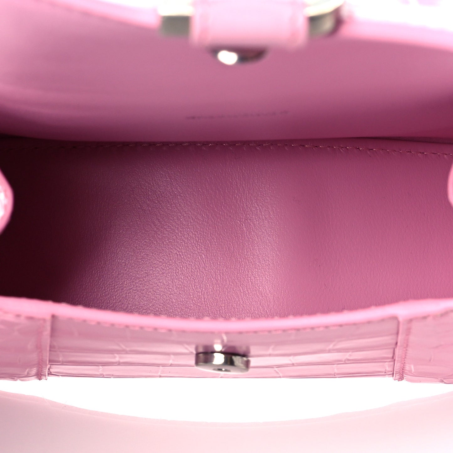 Shiny Calfskin Crocodile Embossed Hourglass Top Handle Bag XS Candy Pink