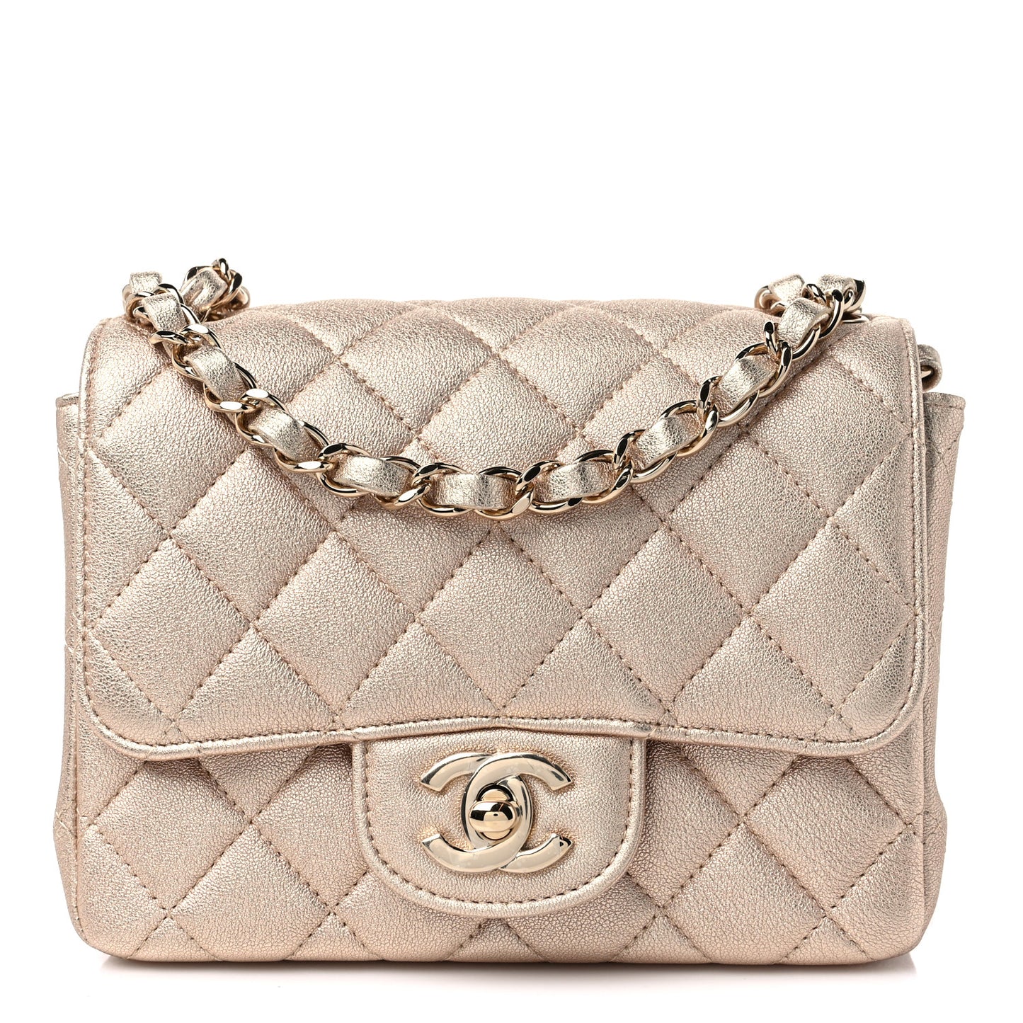 Metallic Lambskin Quilted Mini Square Flap Gold