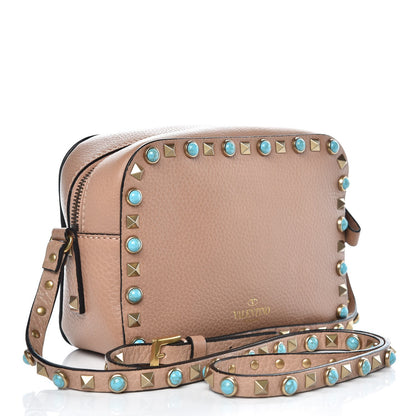 Valentino Garavani Grained Calfskin Turquoise Rockstud Rolling Camera Crossbody Bag Soft Noisette 3 of 6