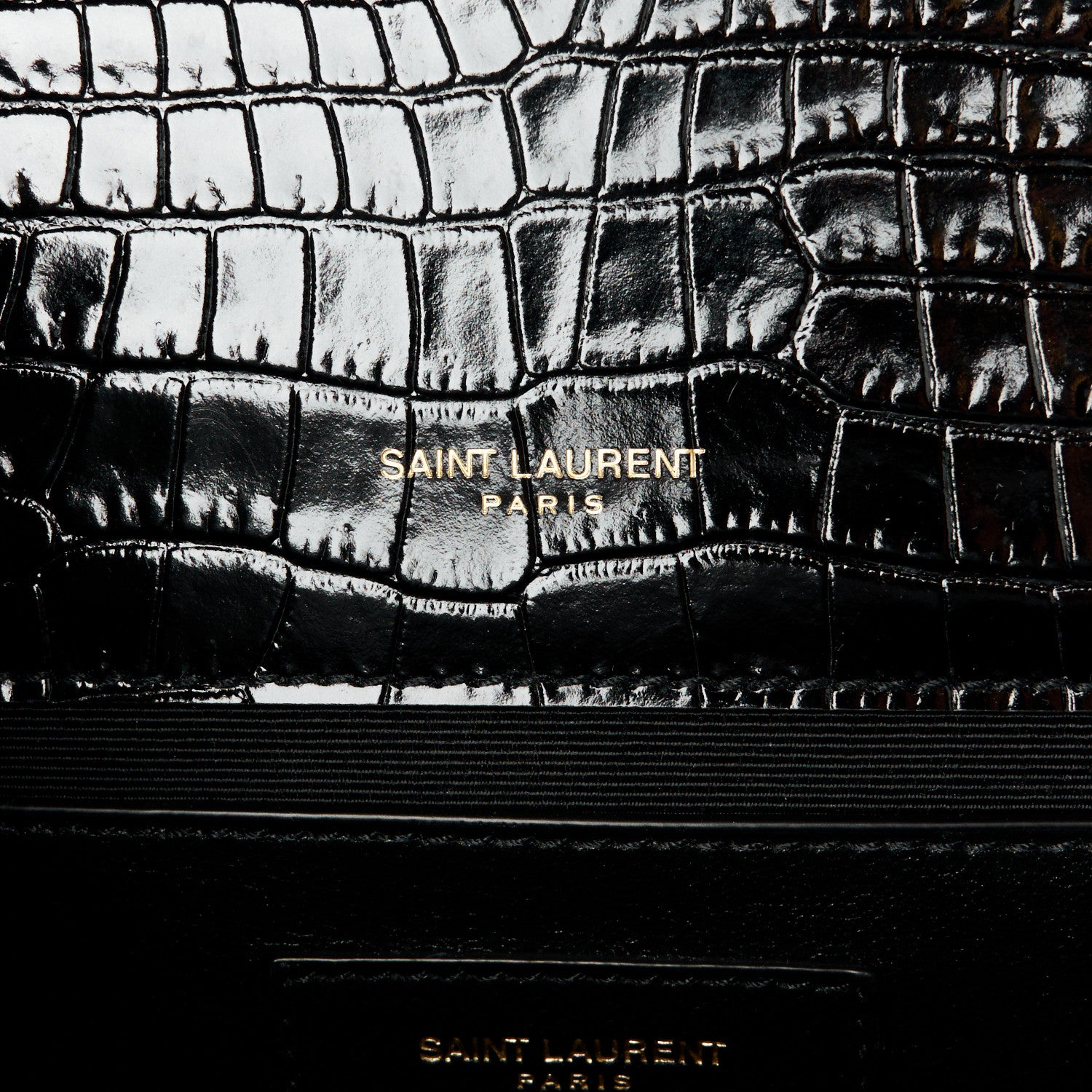 Saint Laurent Calfskin Crocodile Embossed Medium Classic Monogram Kate Tassel Satchel Black 7 of 12