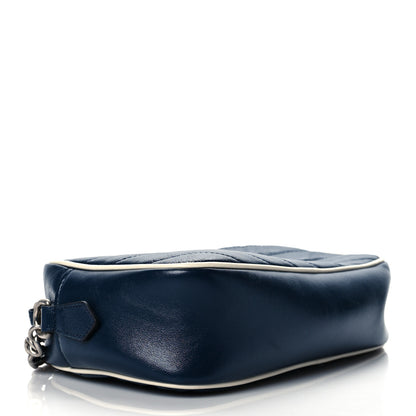 Gucci Vintage Effect Calfskin Matelasse Diagonal Small Torchon GG Marmont Chain Shoulder Bag Blue Agata Mystic White 4 of 11