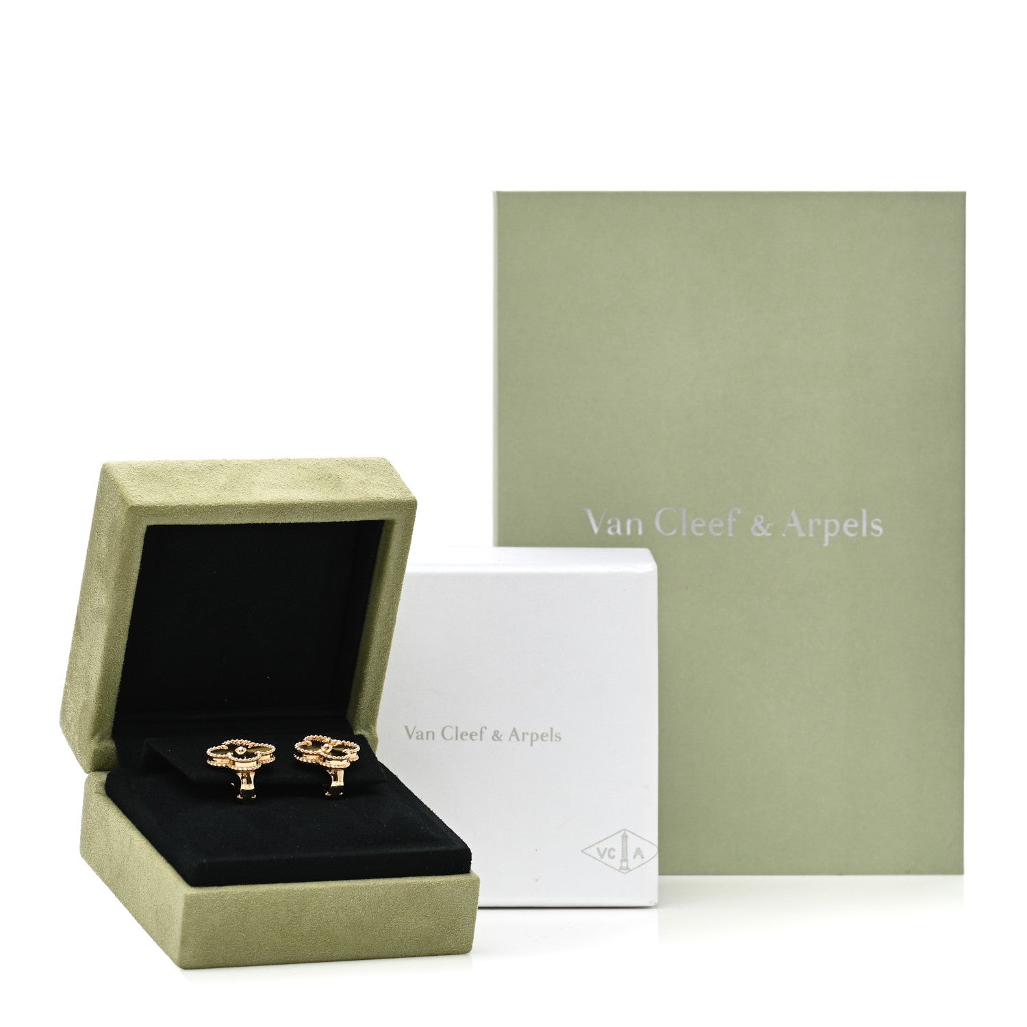 Van Cleef & Arpels 18K Yellow Gold Guilloche Vintage Alhambra Earrings 5 of 5
