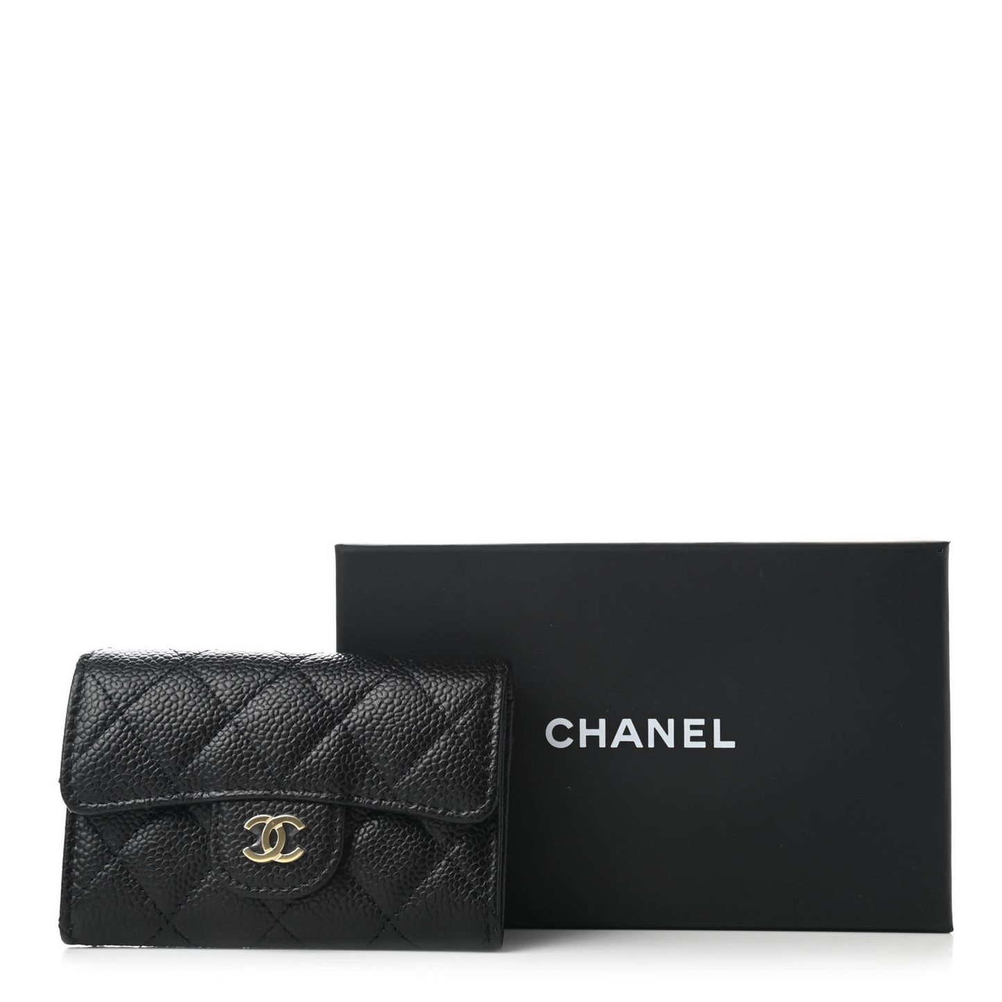 Caviar Quilted Flap Card Holder Wallet Black