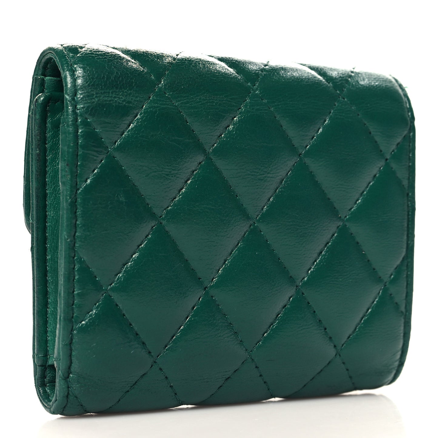 Lambskin Quilted Compact Flap Wallet Green