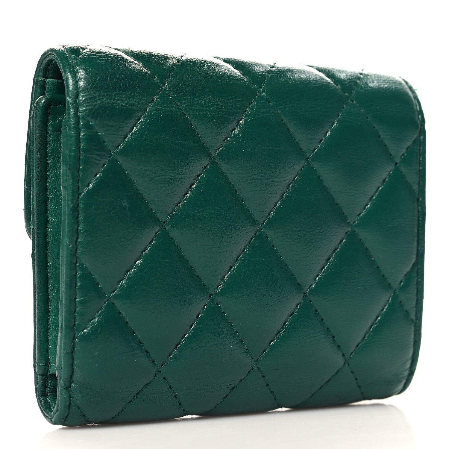 Chanel Lambskin Quilted Compact Flap Wallet Green 3 of 10