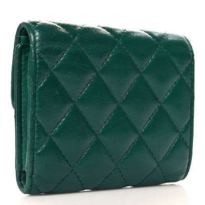 Chanel Lambskin Quilted Compact Flap Wallet Green 3 of 10