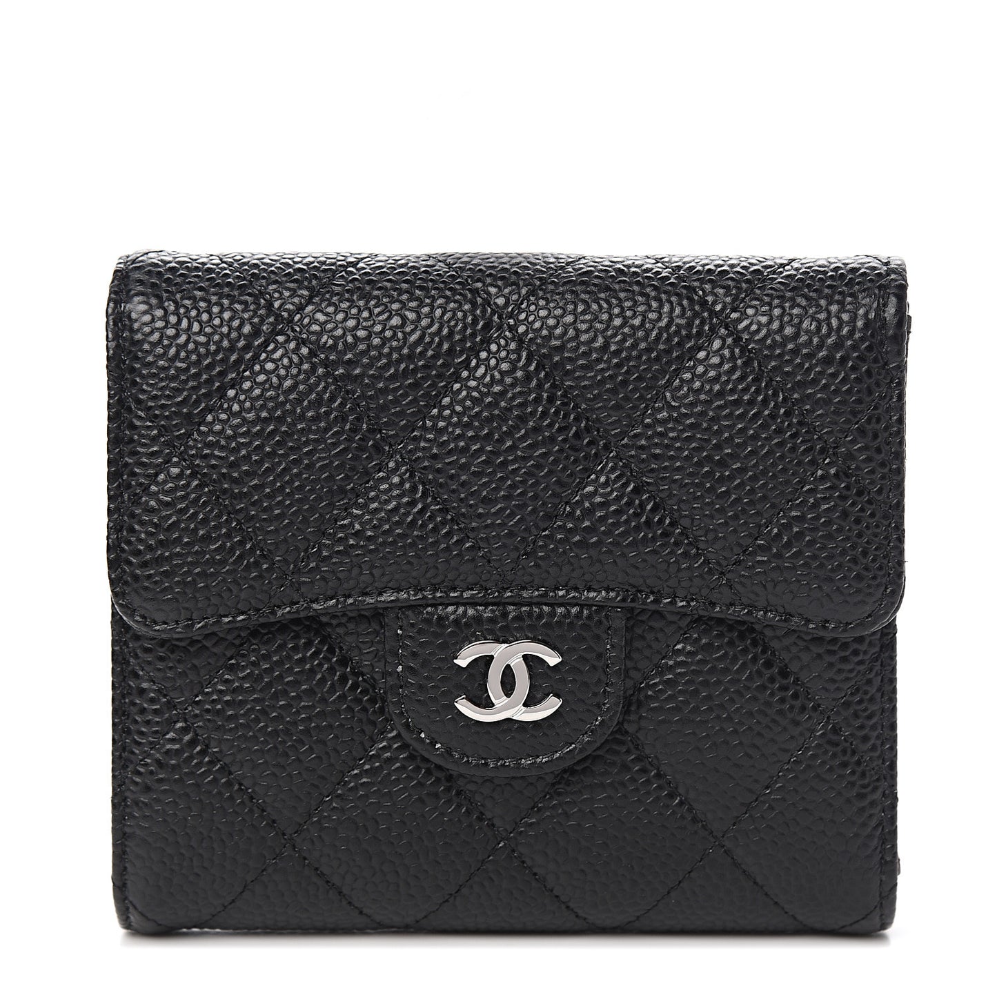Caviar Quilted Compact Flap Wallet Black