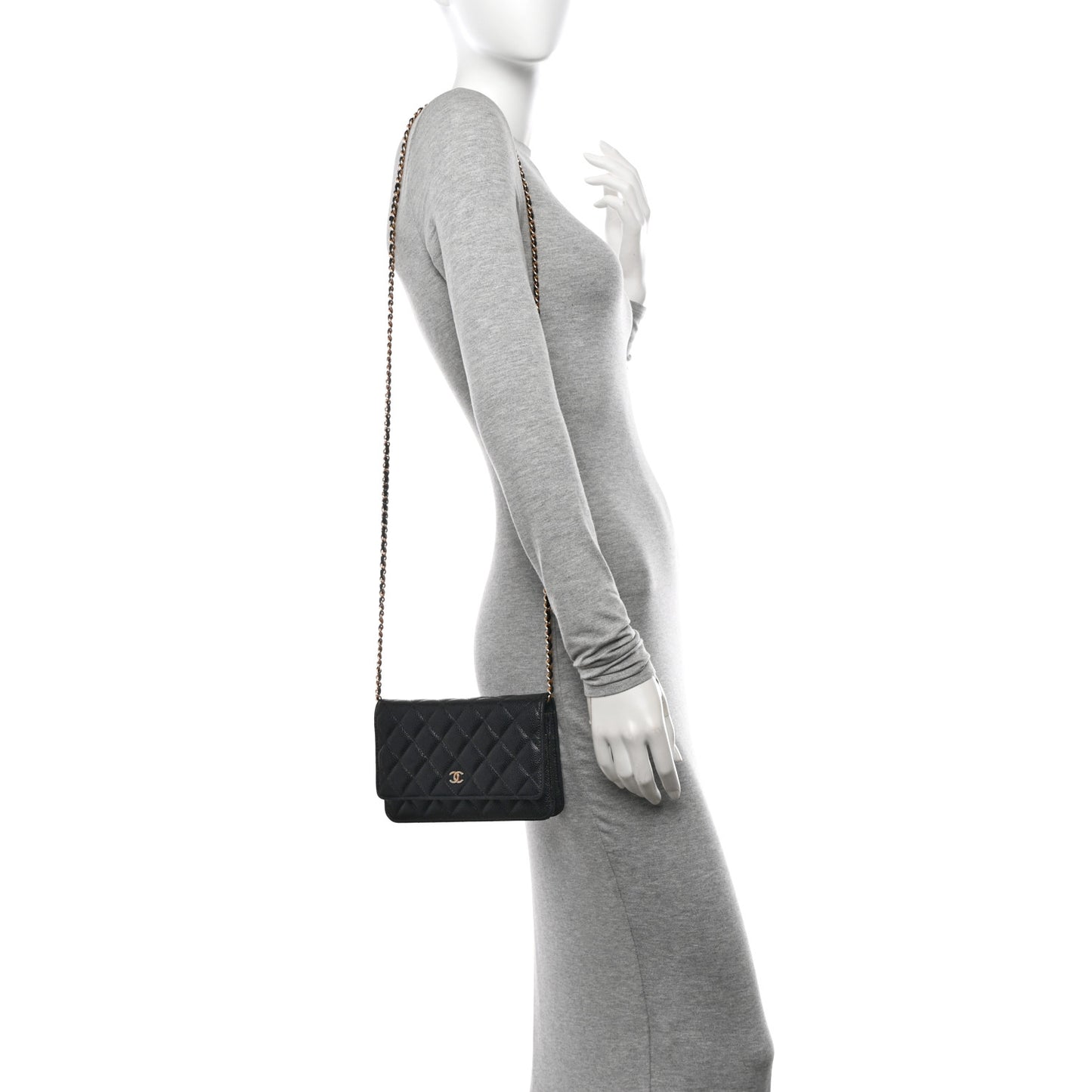 Caviar Quilted Wallet on Chain WOC Black