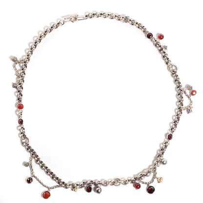 David Yurman Sterling Silver 18K Gold Carnelian Garnet Pearl Cable Charms Necklace 1 of 6