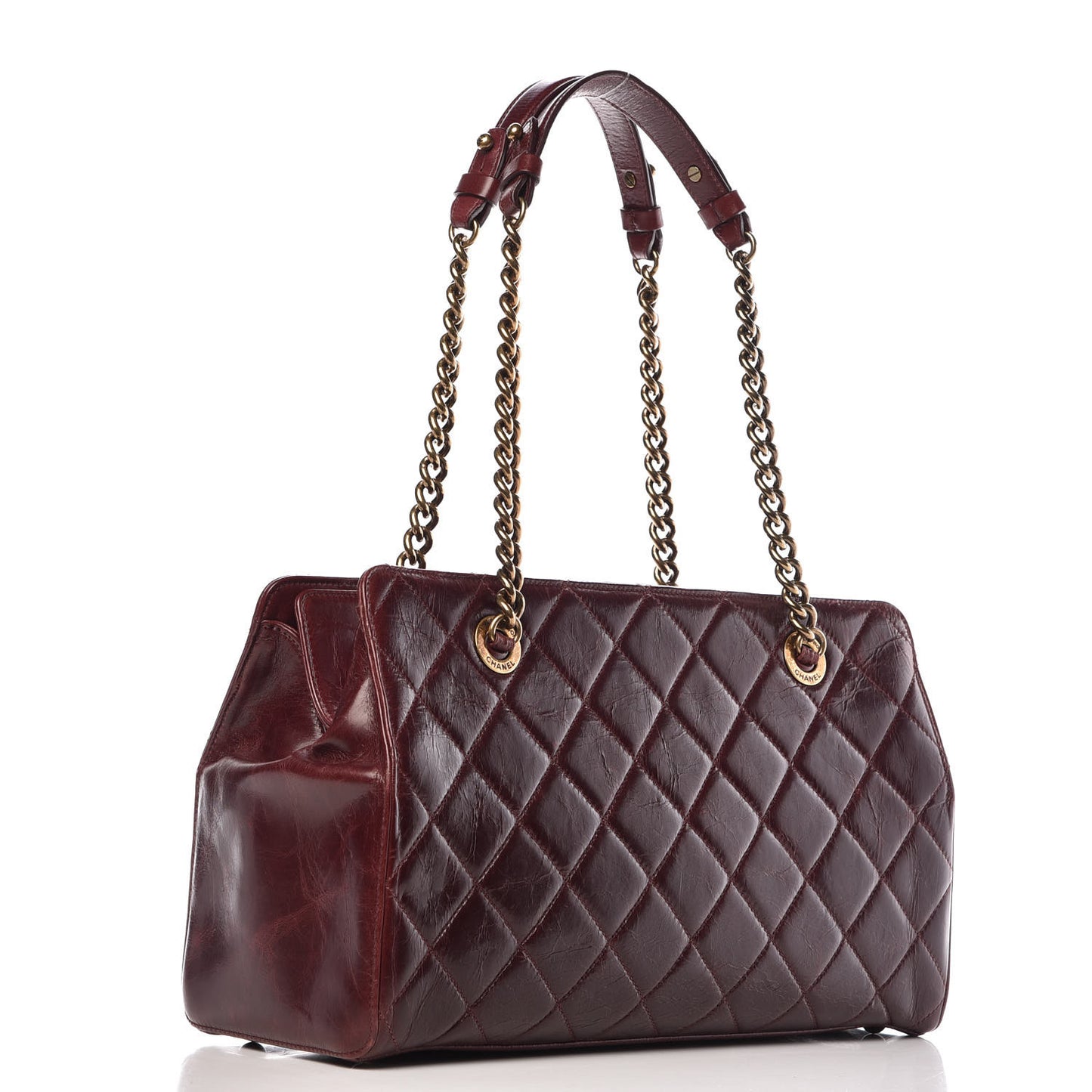 Glazed Calfskin Perfect Edge Tote Bordeaux