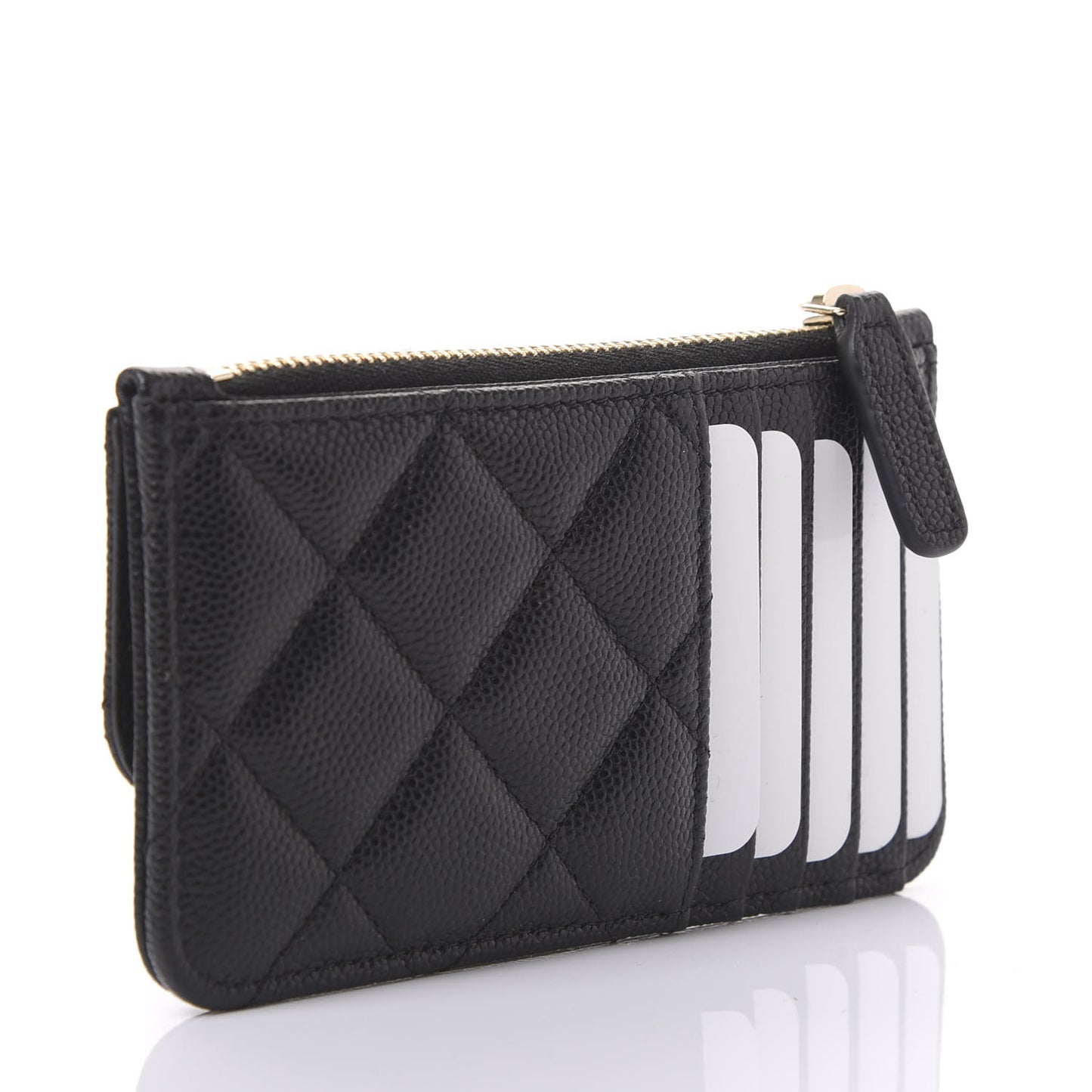 Caviar Quilted Flap Zip Card Holder Black