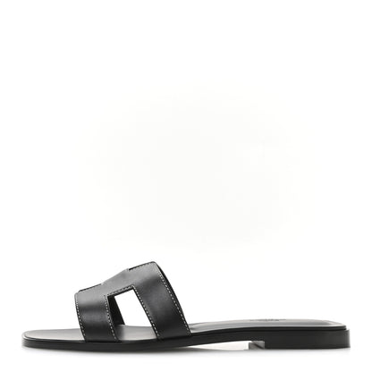 Hermes Box Calfskin Oran Sandals 40 Black 1 of 9
