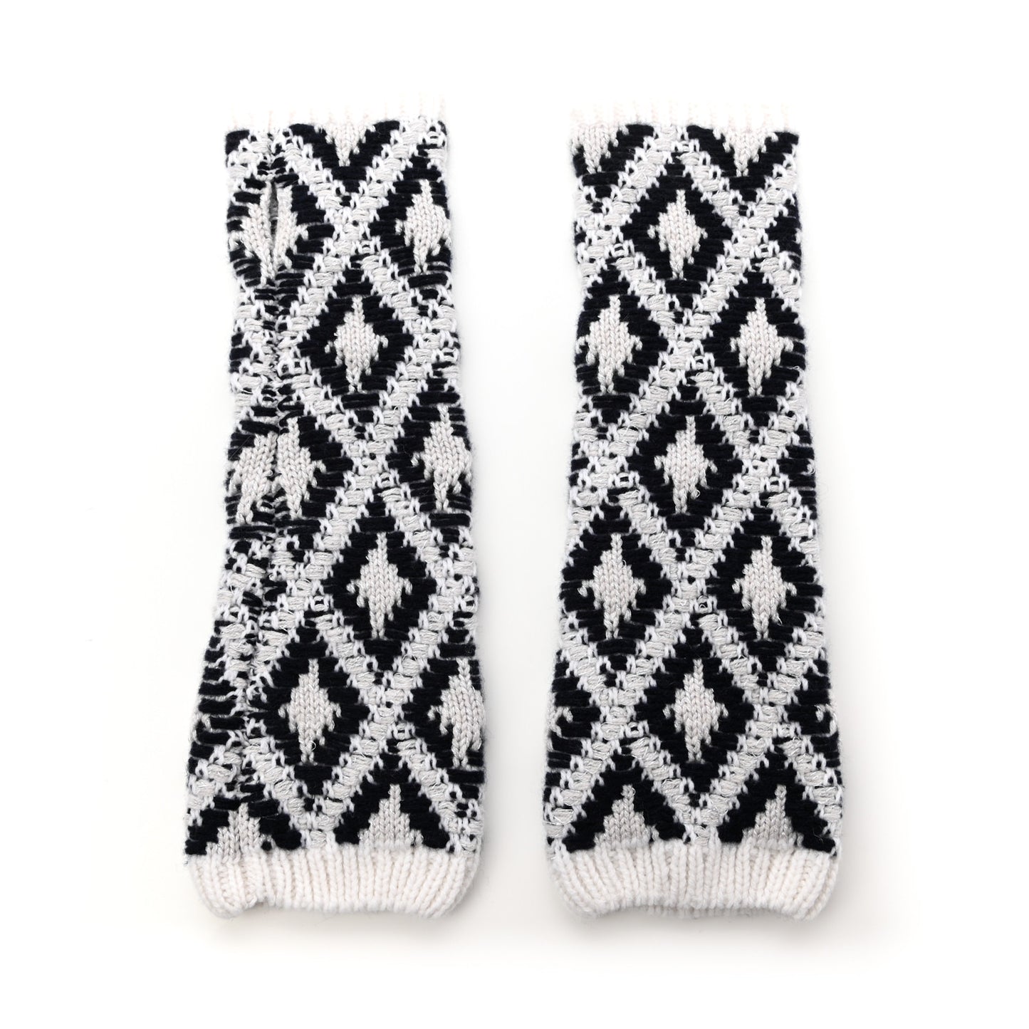 Cashmere Blend CC Fingerless Gloves Beige White Black