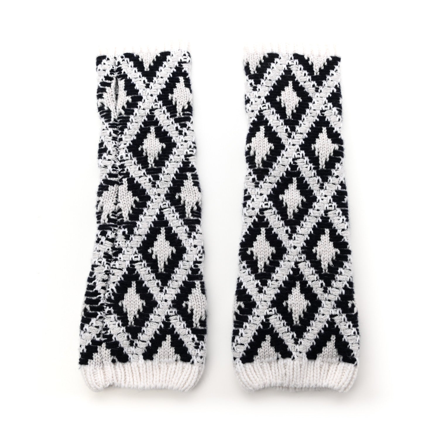 Chanel Cashmere Blend CC Fingerless Gloves Beige White Black 2 of 4