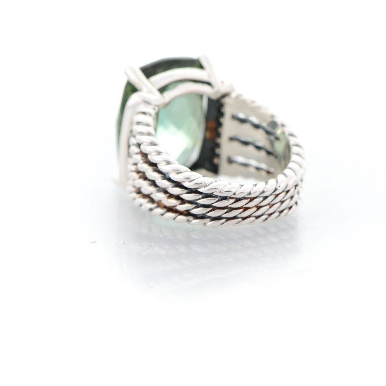 David Yurman Sterling Silver Diamond Prasiolite 16mm Wheaton Ring 51 5.75 3 of 4