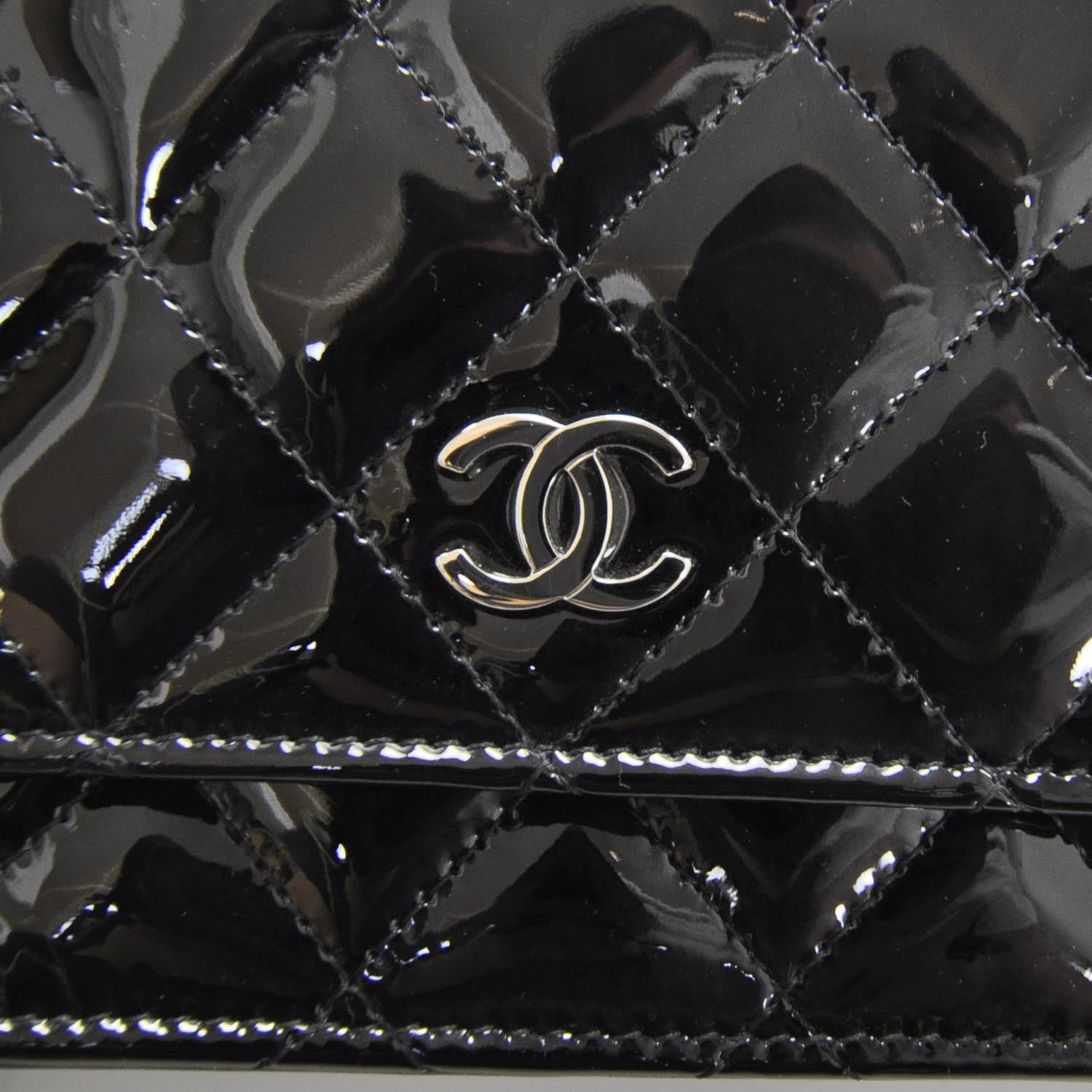 Chanel Patent Quilted Wallet On Chain Black 9 of 10