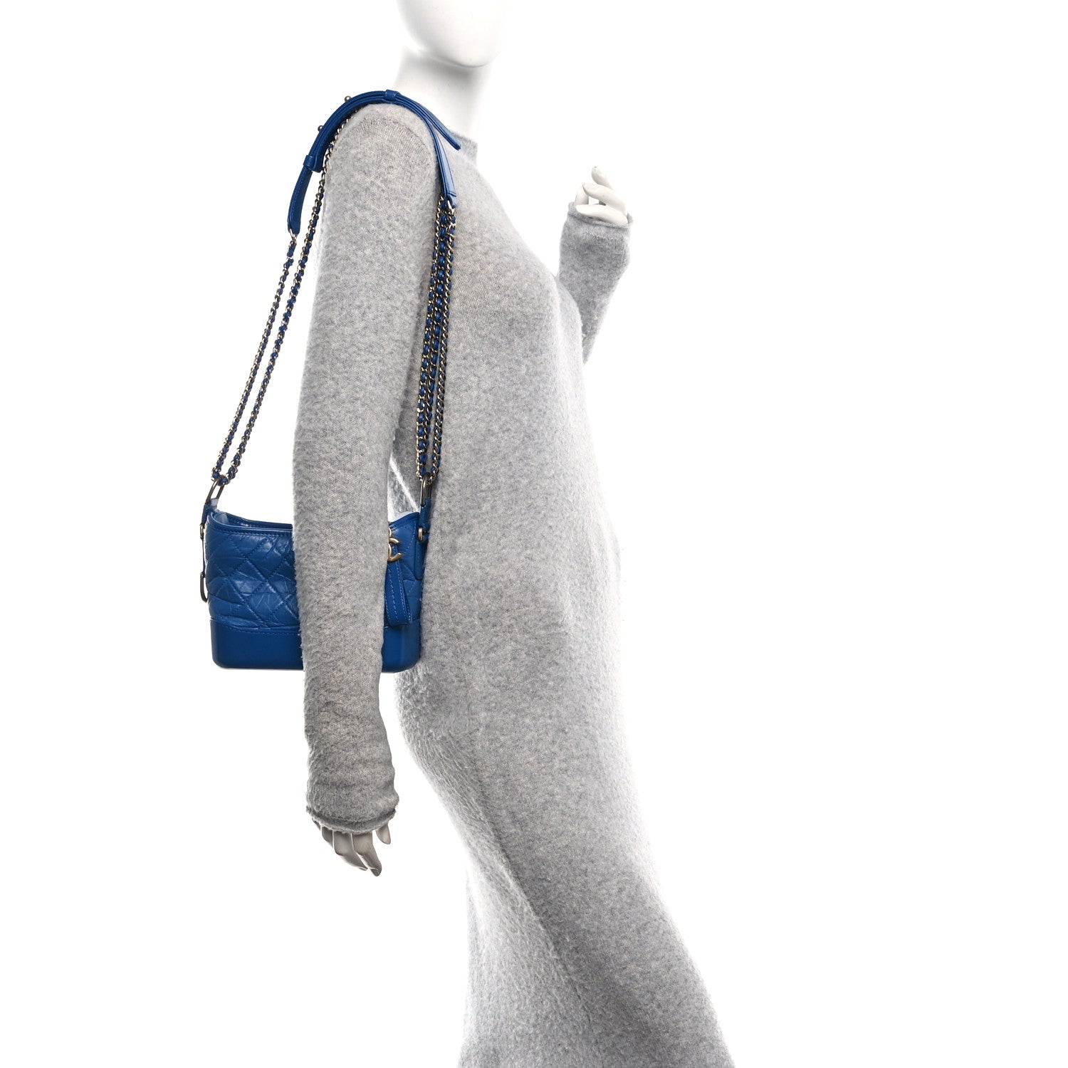 Chanel Aged Calfskin Quilted Small Gabrielle Hobo Blue 2 of 10