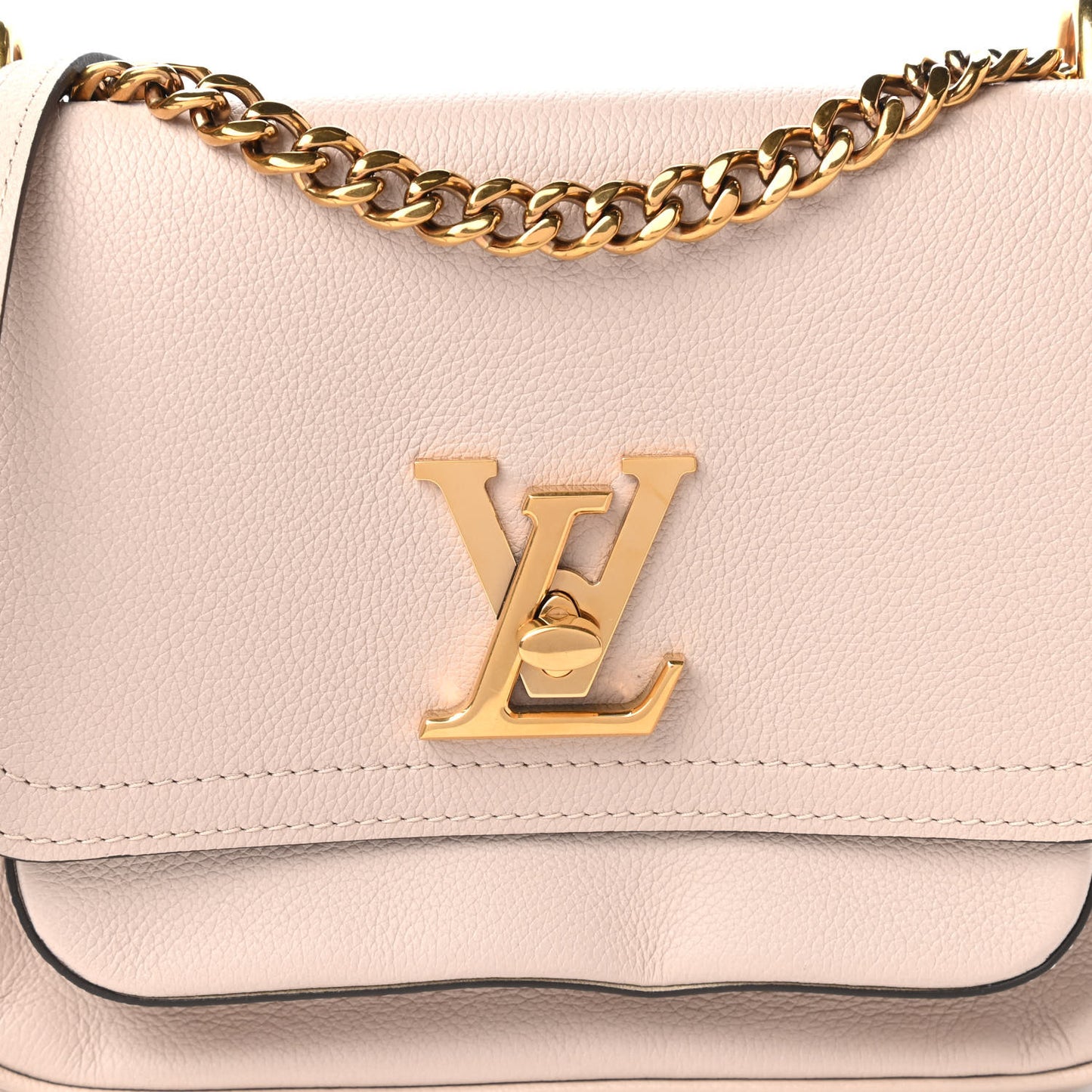 Grained Calfskin Lockme Chain Bag Greige