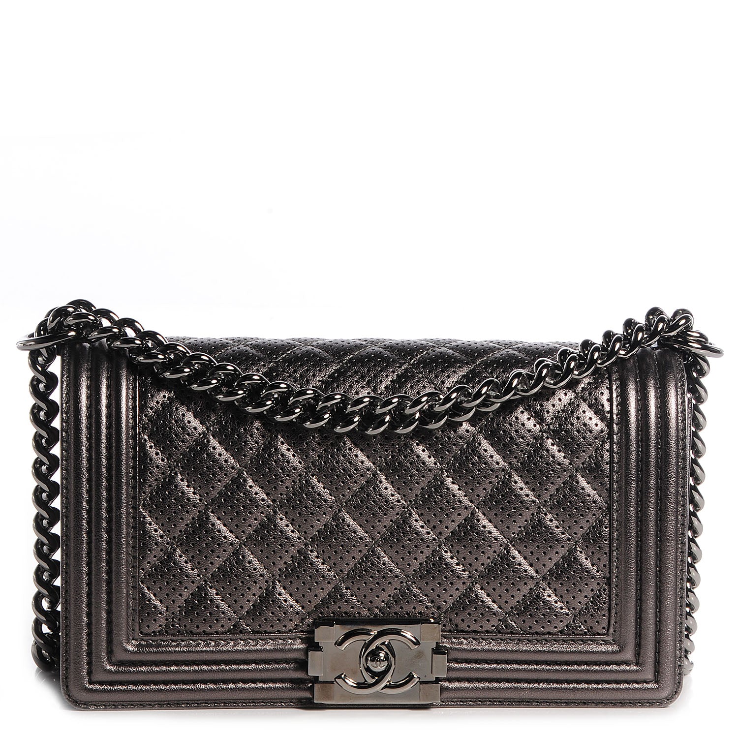 Chanel Metallic Lambskin Perforated Medium Boy Flap Dark Silver 1 of 9