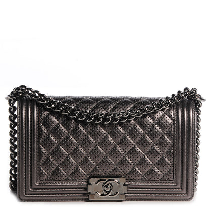 Chanel Metallic Lambskin Perforated Medium Boy Flap Dark Silver 1 of 9