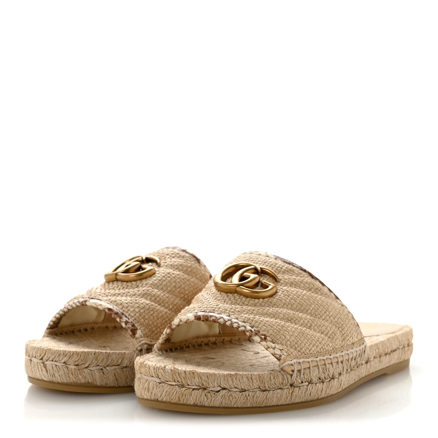 Gucci Straw Elaphe Matelasse GG Marmont Espadrille Slide Sandals 39 Natural Cream Brown 4 of 9