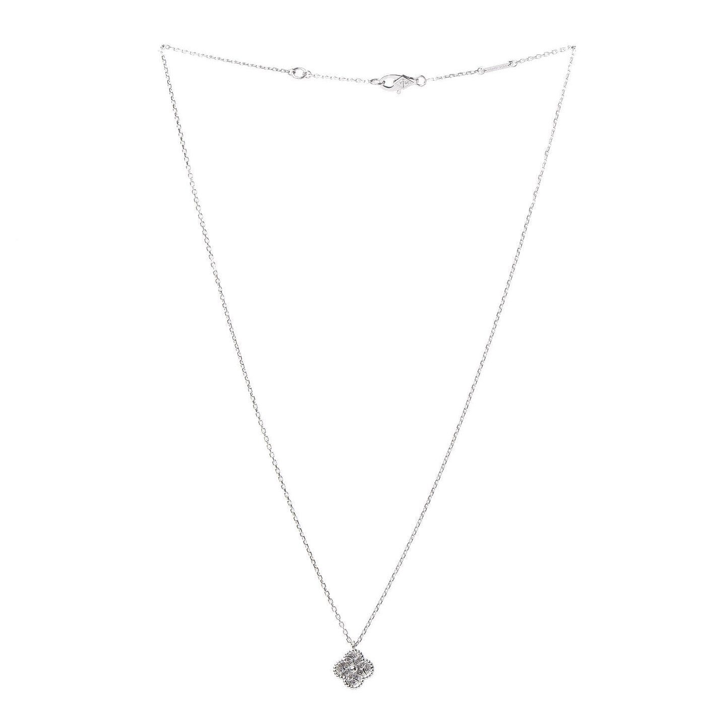 18K White Gold Diamond Sweet Alhambra Pendant Necklace