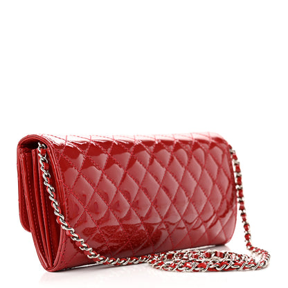 Chanel Patent Calfskin Quilted Brilliant East West Flap Clutch Red 3 of 12