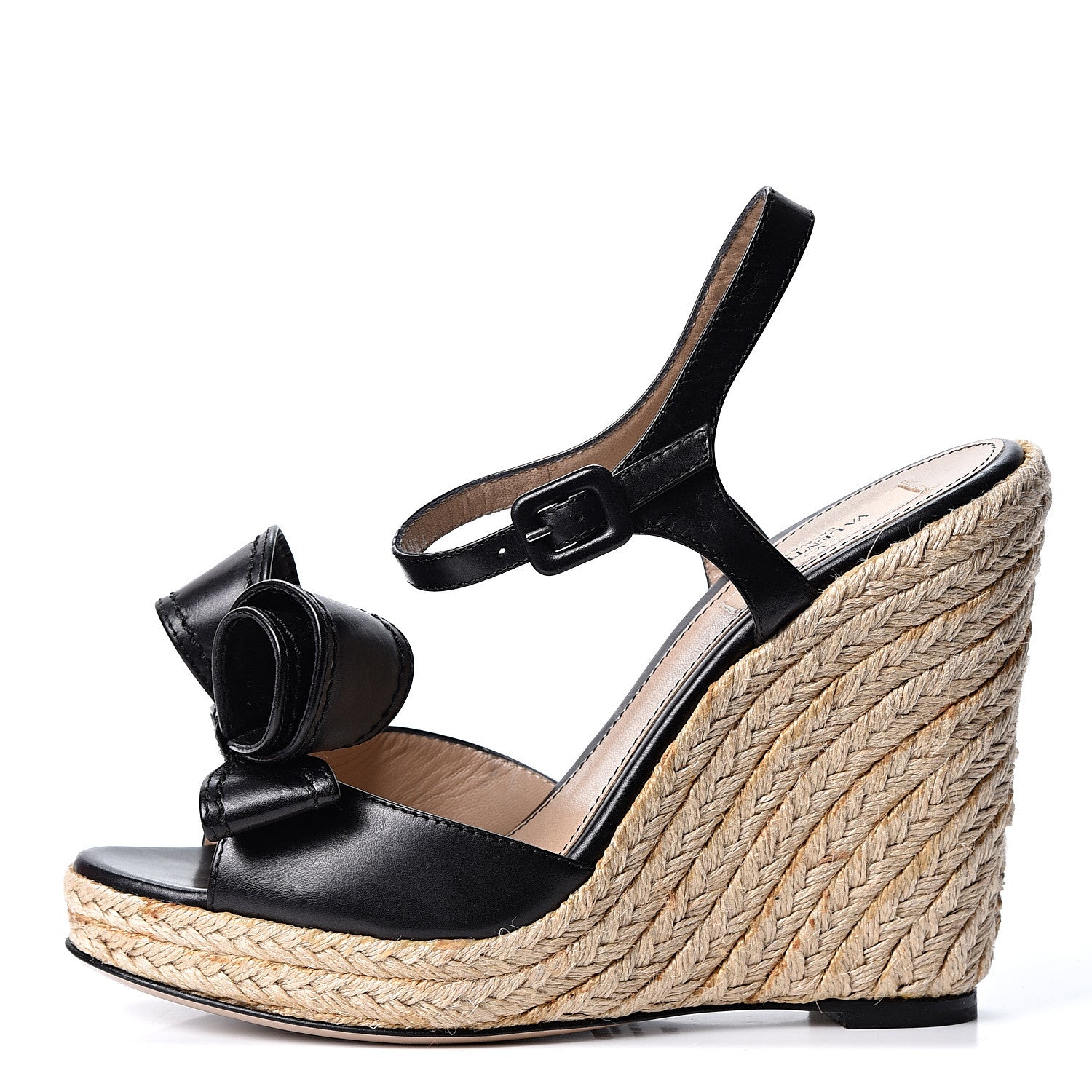 Valentino Garavani Nappa Bow Espadrille Wedge Sandals 38 Black 1 of 11