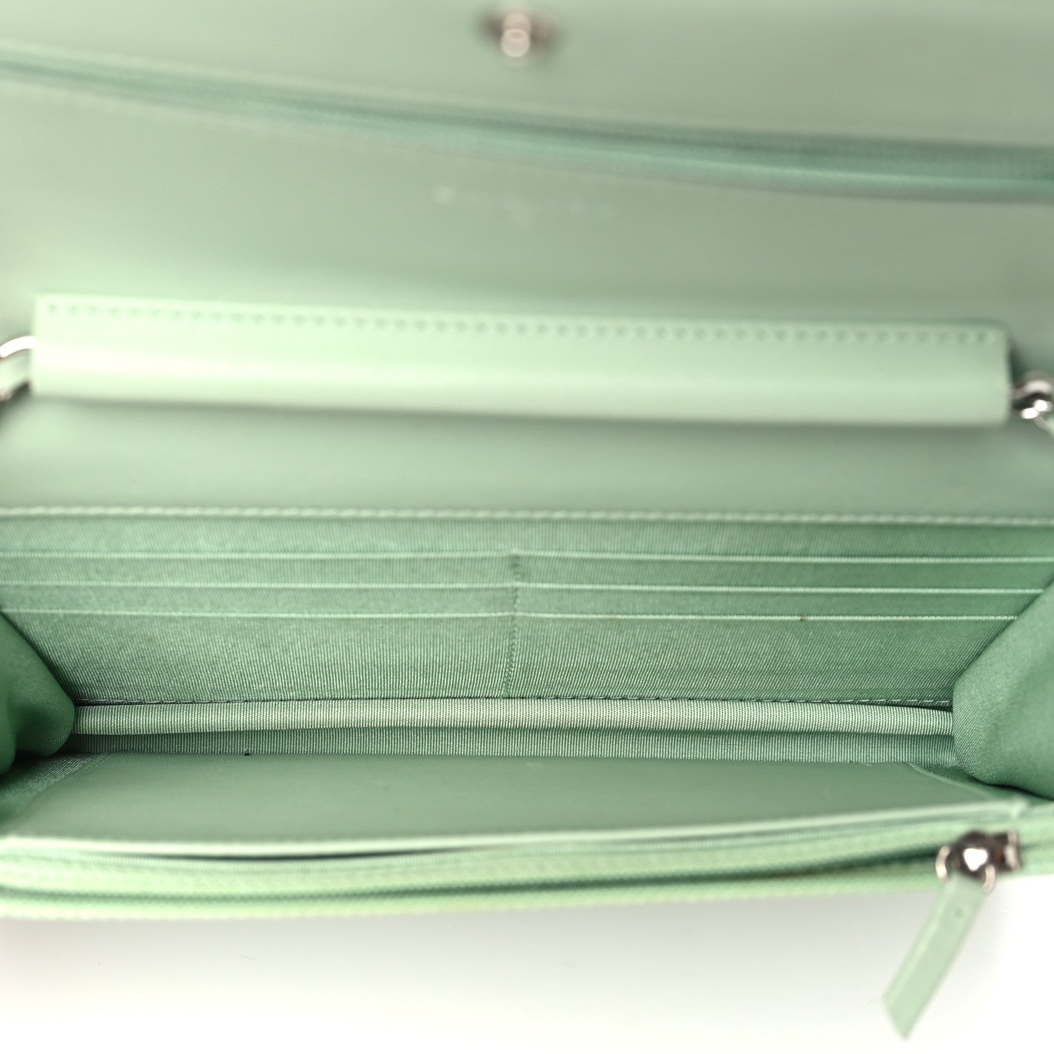 Chanel Lambskin Chevron Quilted Boy Wallet On Chain WOC Light Green 5 of 14