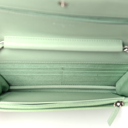 Chanel Lambskin Chevron Quilted Boy Wallet On Chain WOC Light Green 5 of 14