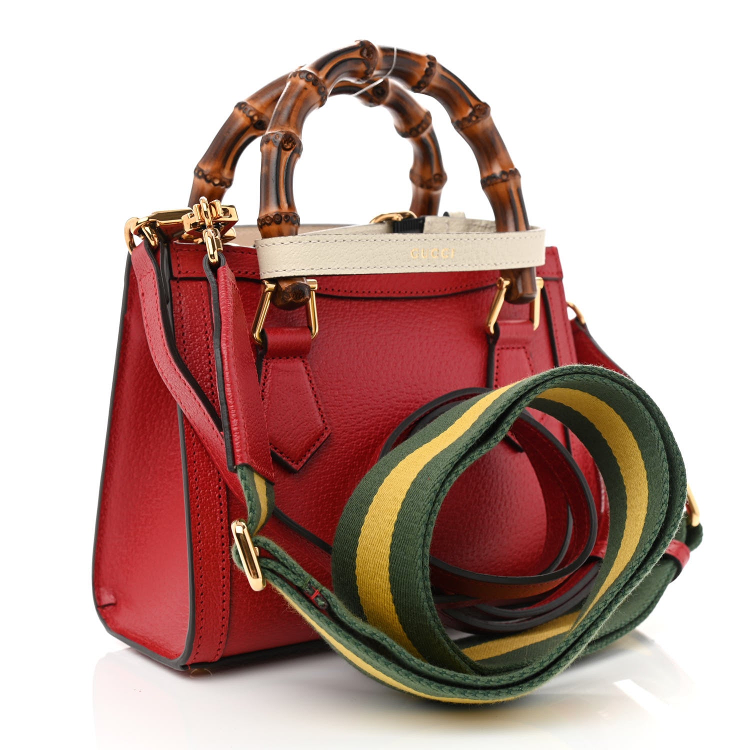 Gucci Textured Dollar Calfskin Web Mini Diana Tote Bag Red 3 of 8