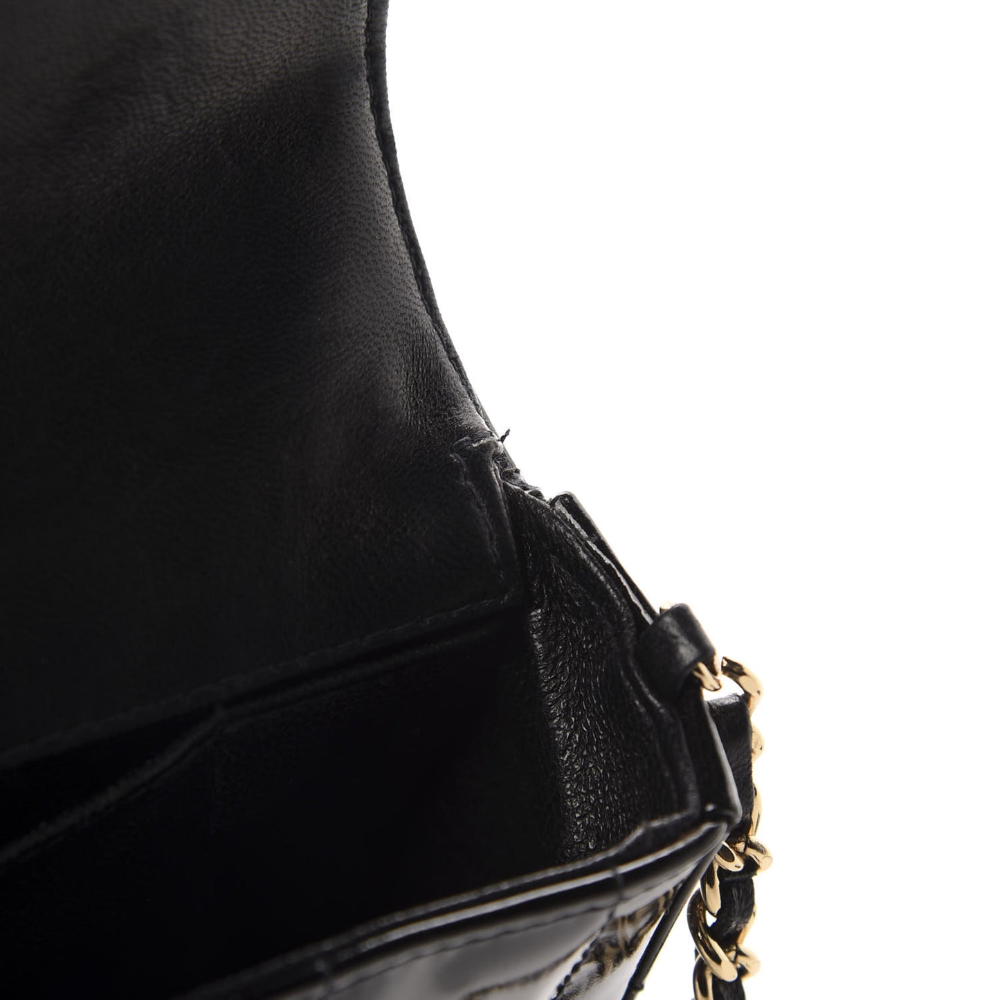 Patent Quilted East West Chocolate Bar Flap Black