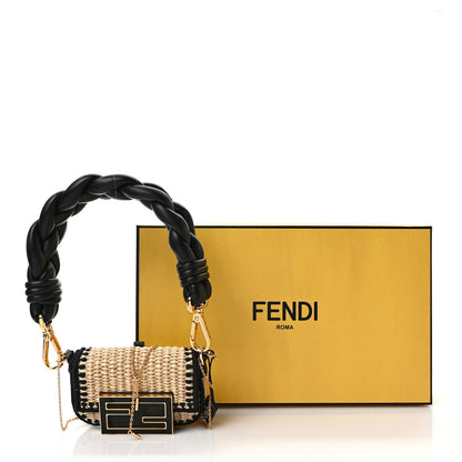 Fendi Straw Shiny Nappa Woven Nano Baguette Maxi Handle Charm Natural Black 10 of 10