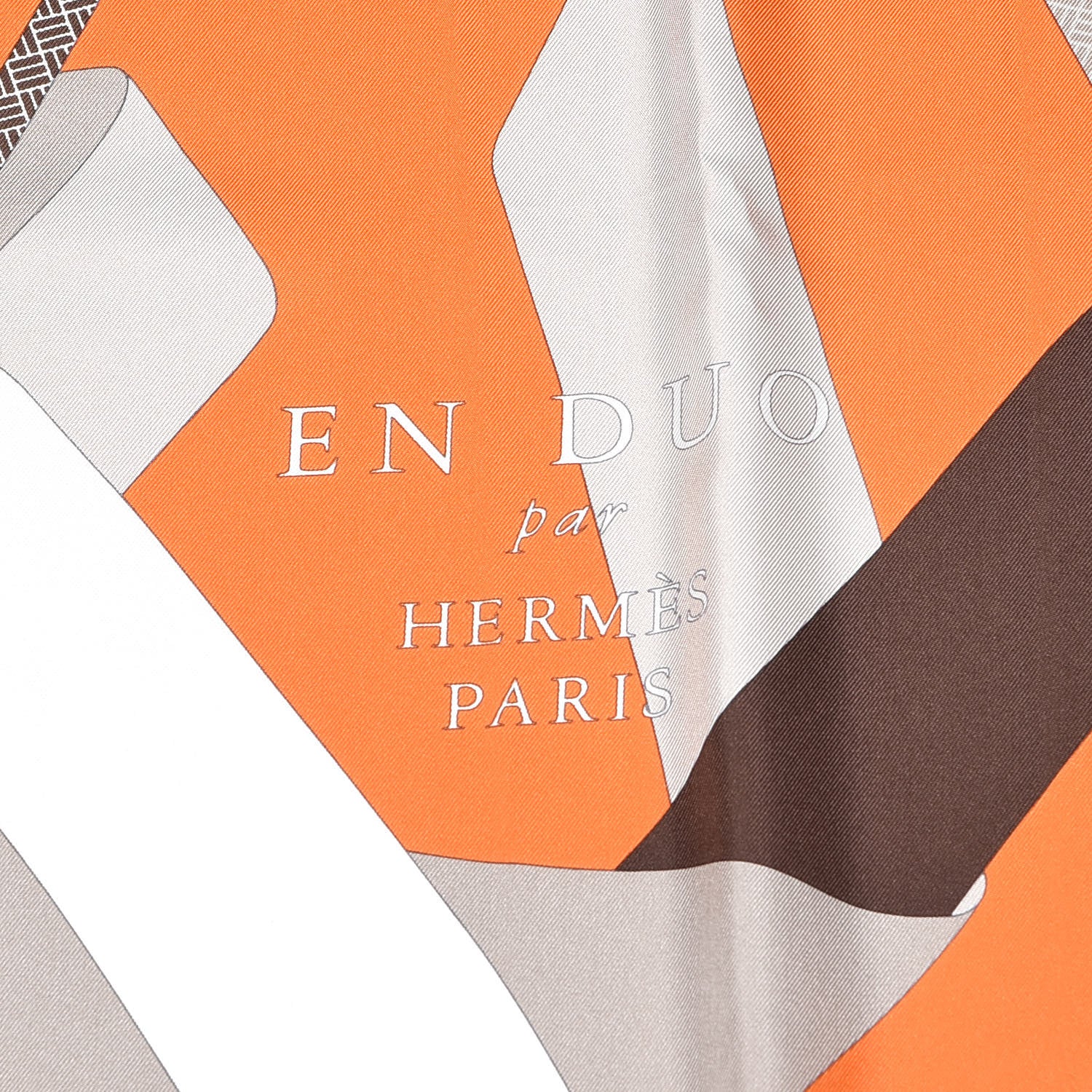 Hermes Silk En Duo Scarf 90 Orange Blanc Sepia 3 of 5