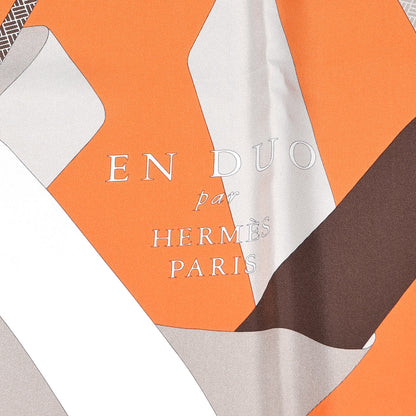 Hermes Silk En Duo Scarf 90 Orange Blanc Sepia 3 of 5