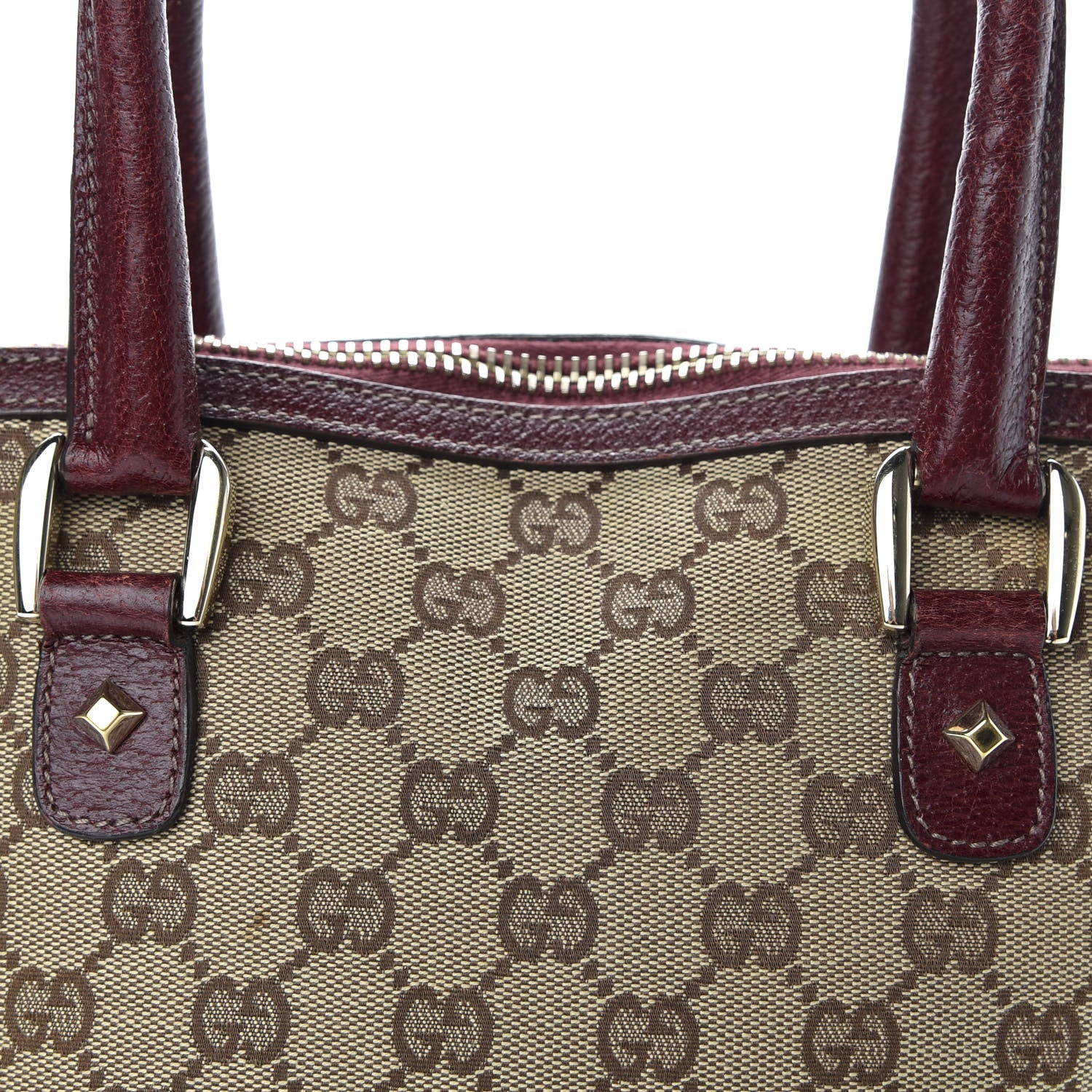Gucci FF Monogram Medium Horsebit Nail Dome Bag Burgundy 10 of 11