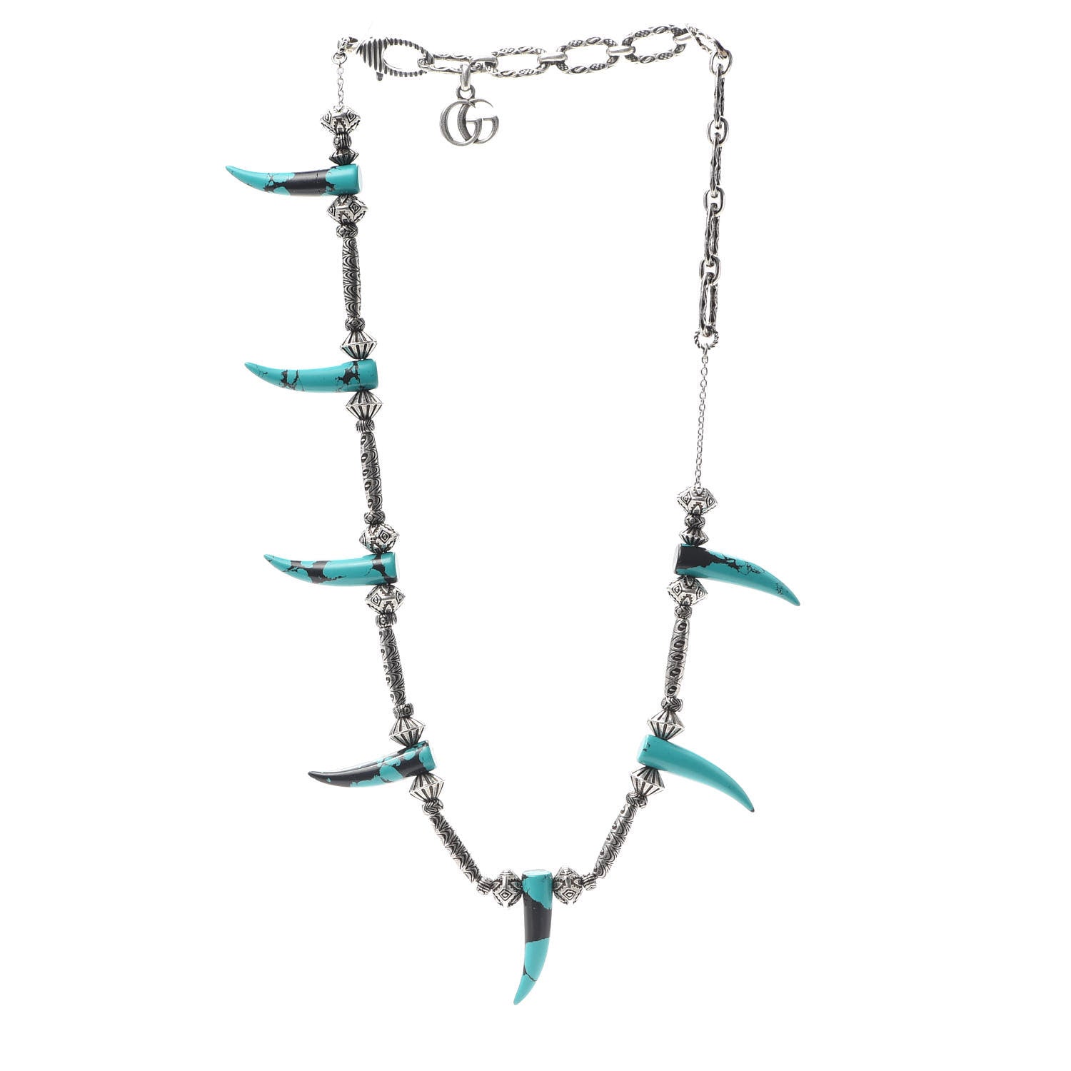 Gucci Sterling Silver Resin Horn Necklace Turquoise 3 of 6