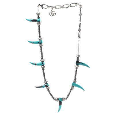 Gucci Sterling Silver Resin Horn Necklace Turquoise 3 of 6
