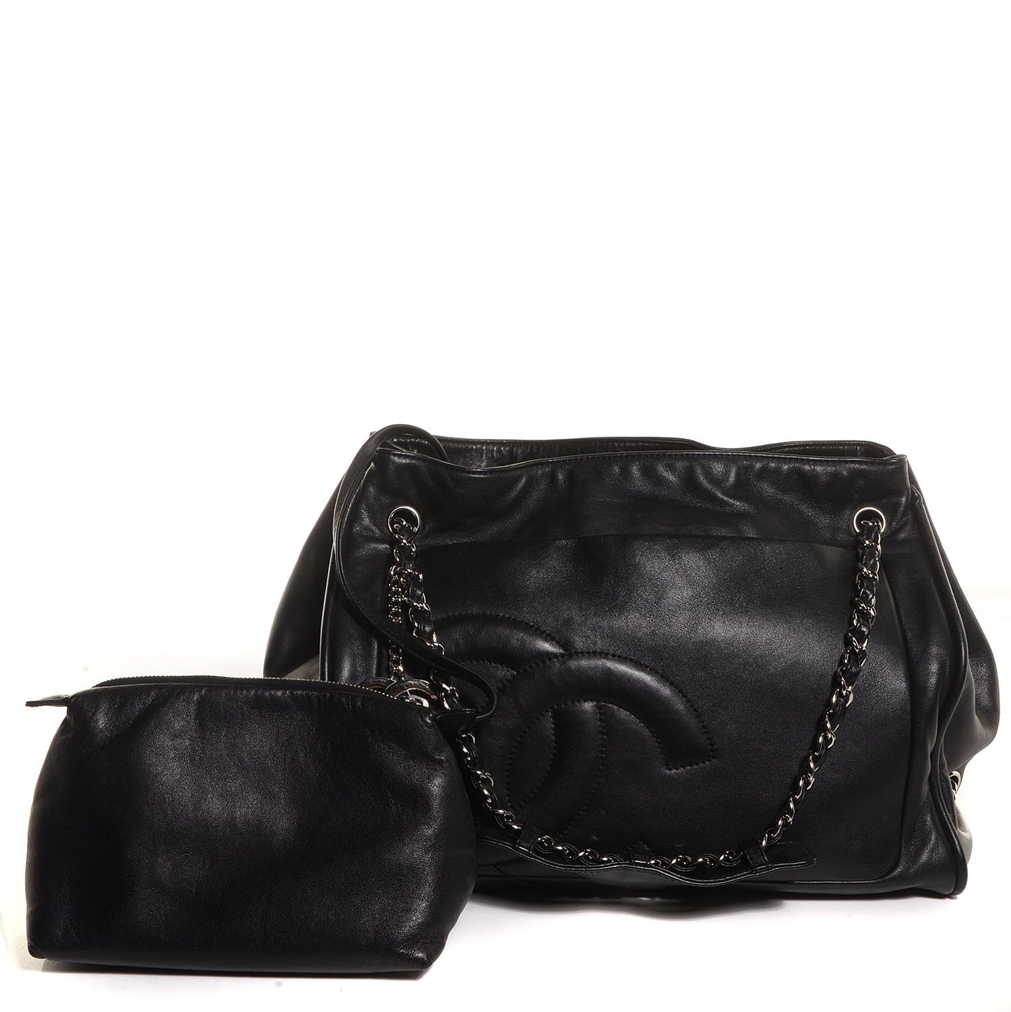Calfskin Diagonal Ligne Large Tote Black