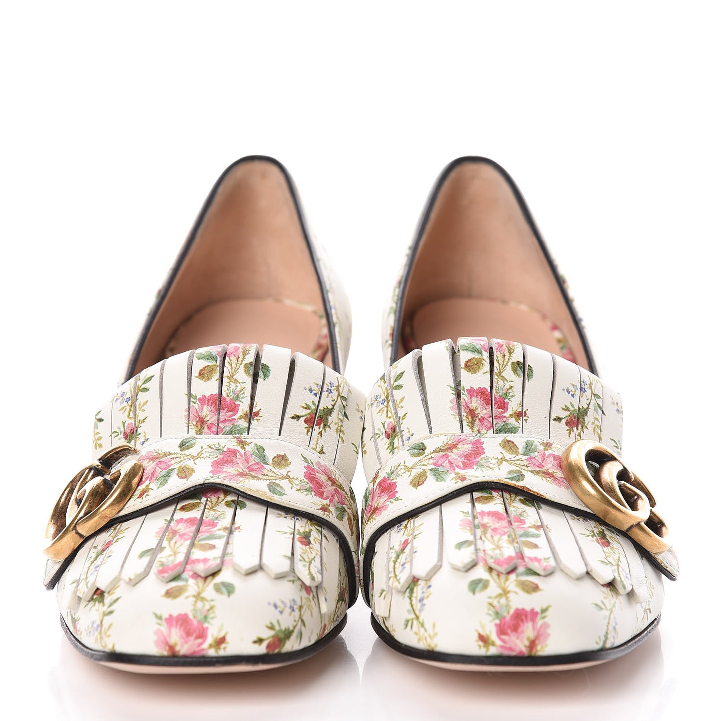 Calfskin Rose Print GG Marmont Fringe 50mm Loafer Pumps 36 Multicolor