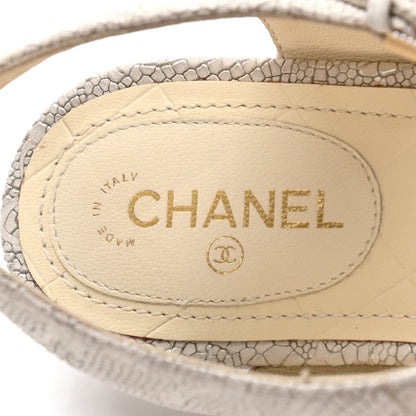 Chanel Crackled Calfskin CC Thong Sandals 37 White Black 9 of 10