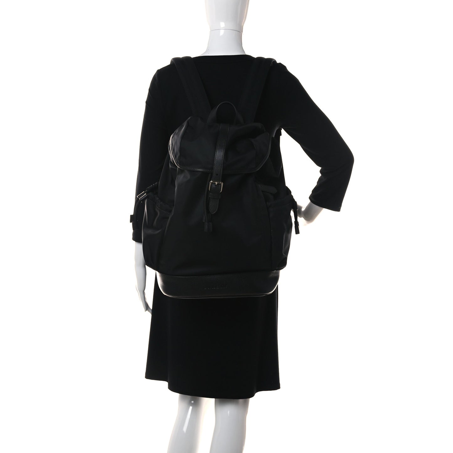 Nylon Grained Calfskin Watson Diaper Bag Black