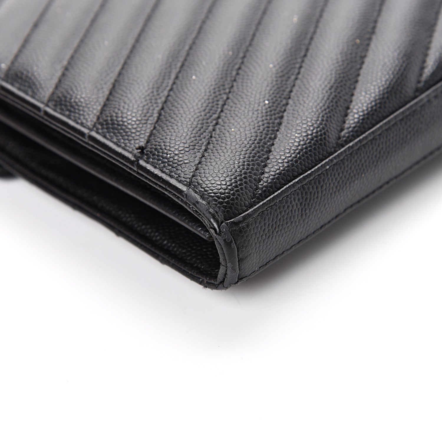 Saint Laurent Grain De Poudre Matelasse Chevron Monogram Chain Wallet Black 12 of 19