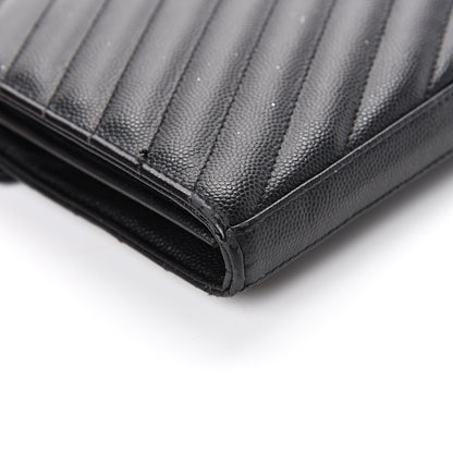 Saint Laurent Grain De Poudre Matelasse Chevron Monogram Chain Wallet Black 12 of 19