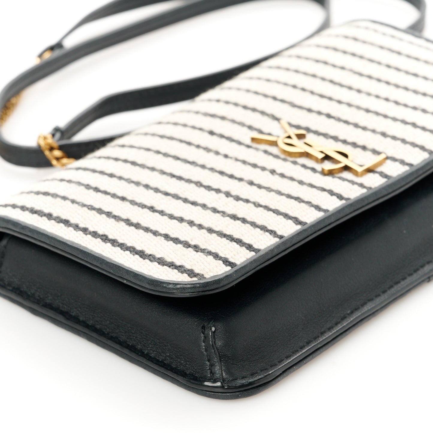 Canvas Striped Phone Holder Crossbody Beige Black