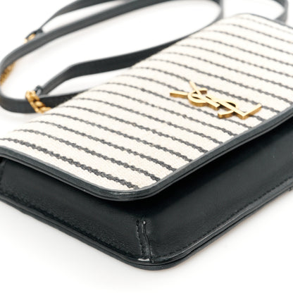 Saint Laurent Canvas Striped Phone Holder Crossbody Beige Black 9 of 11