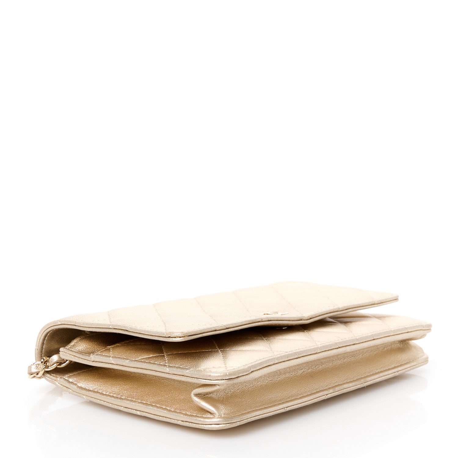 Chanel Metallic Lambskin Quilted Wallet On Chain WOC Gold 4 of 12