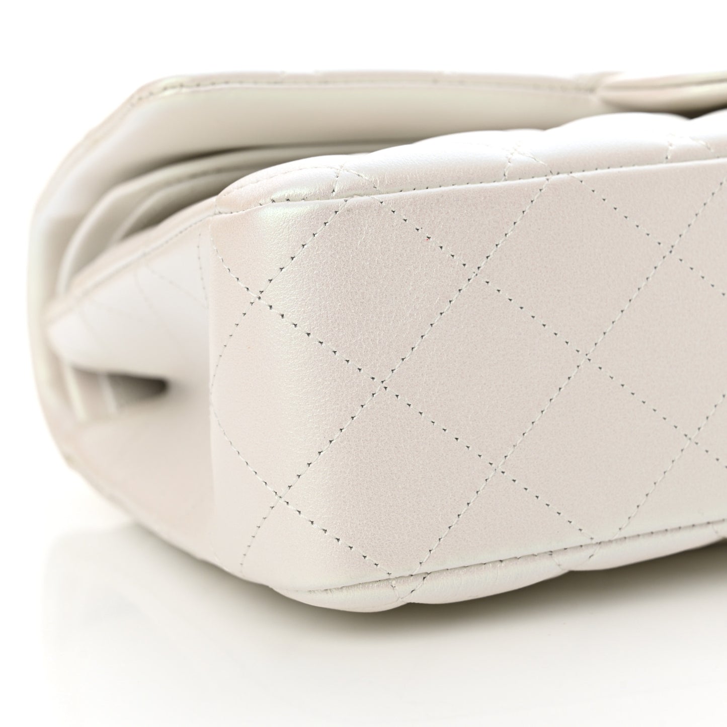 Iridescent Calfskin Quilted Medium Double Flap White