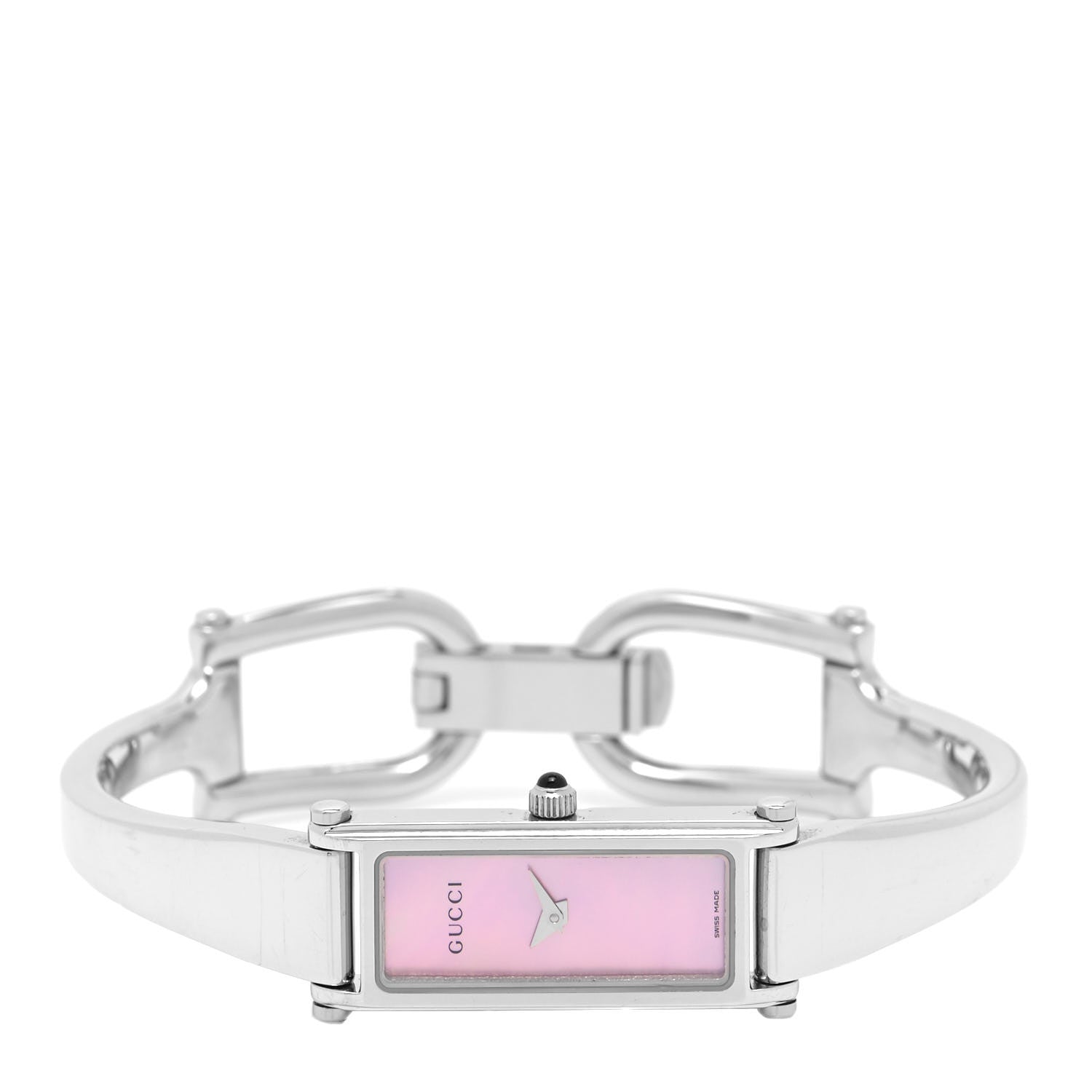 Gucci Stainless Steel Pink Mother of Pearl 12mm 1500L Horsebit Quartz Watch 2 of 4