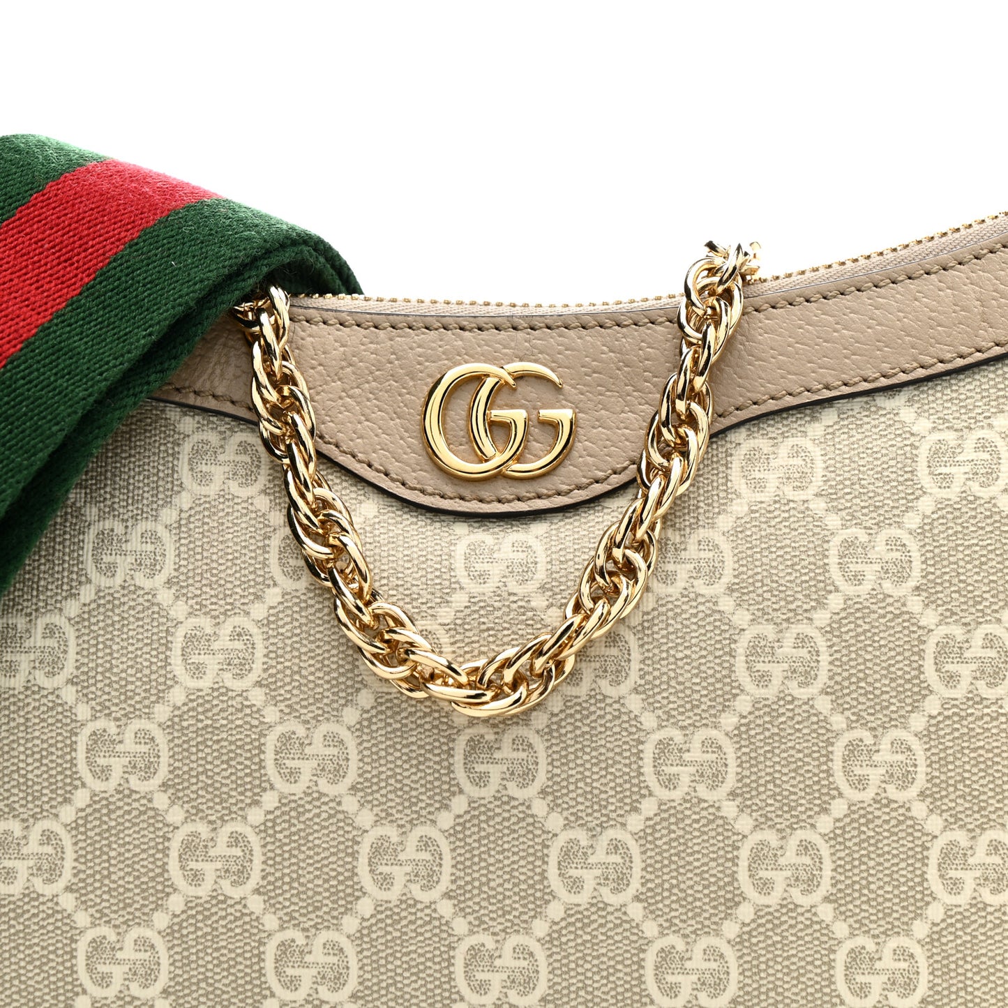 GG Supreme Monogram Textured Dollar Calfskin Web Small Ophidia GG Handbag Beige Mystic White Oatmeal